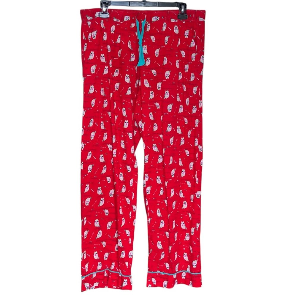 Aerie Large L Red Heart Racoon Cupid 100% Cotton Poplin Lounge Pajama Pants